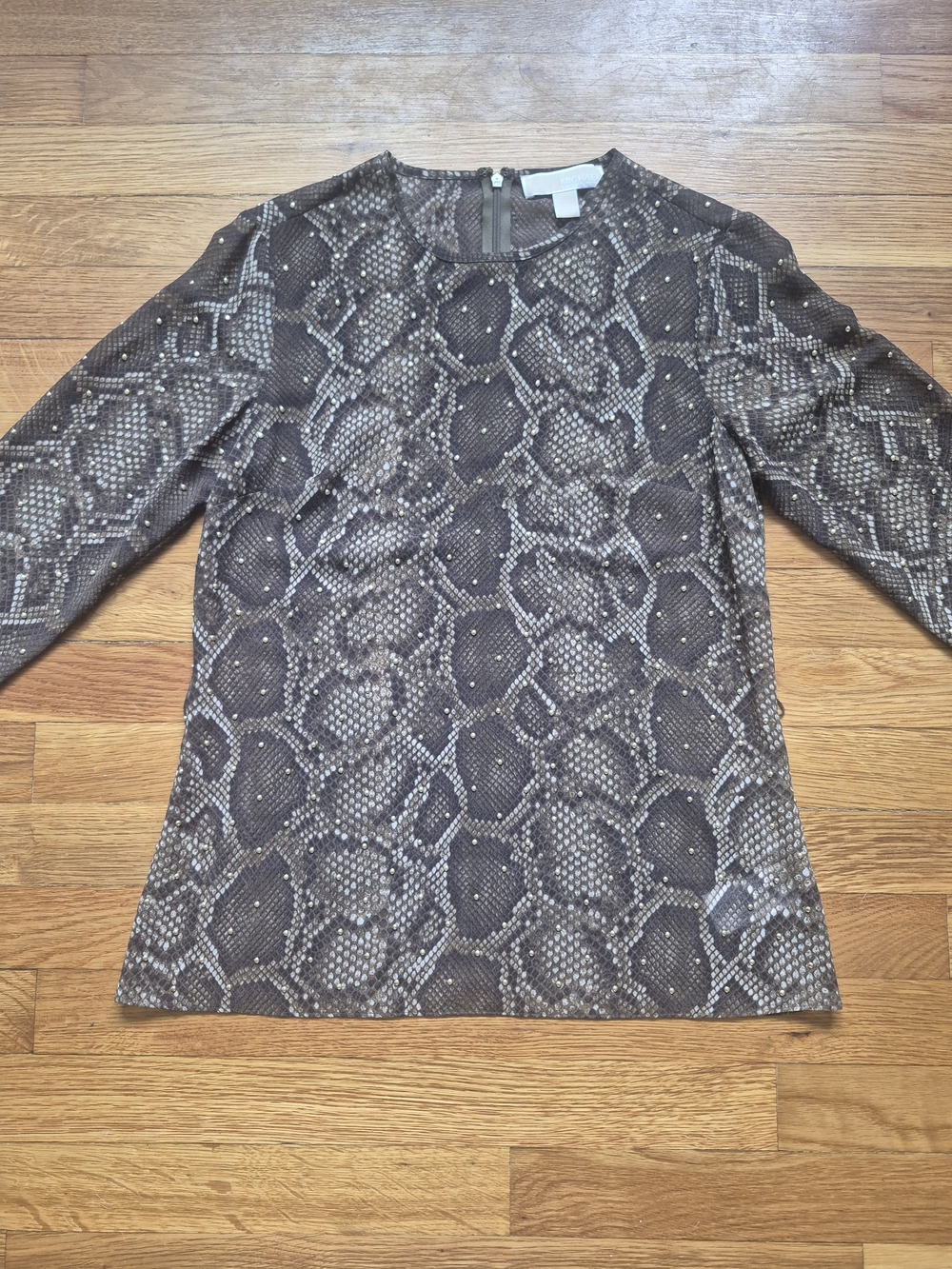 Michael Kors Brown Snake-Print Long Sleeve Blouse